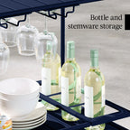 2-Tier Rolling Bar Cart Indoor/Outdoor w/ Shelves, Wine Rack, Locking Wheels