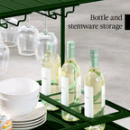 2-Tier Rolling Bar Cart Indoor/Outdoor w/ Shelves, Wine Rack, Locking Wheels