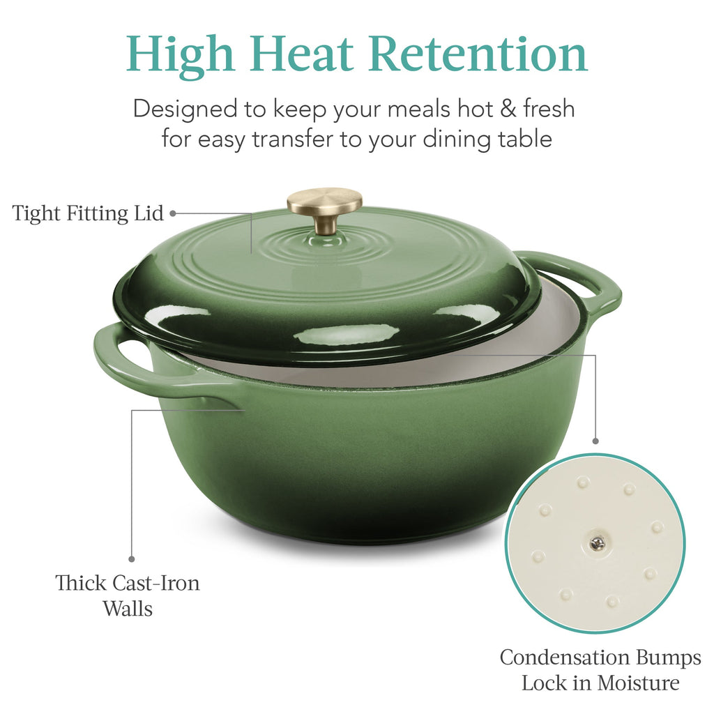 Cast-Iron Dutch Oven Kitchen Cookware w/ Enamel, Handles - 7.5qt