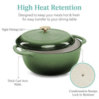 Cast-Iron Dutch Oven Kitchen Cookware w/ Enamel, Handles - 7.5qt