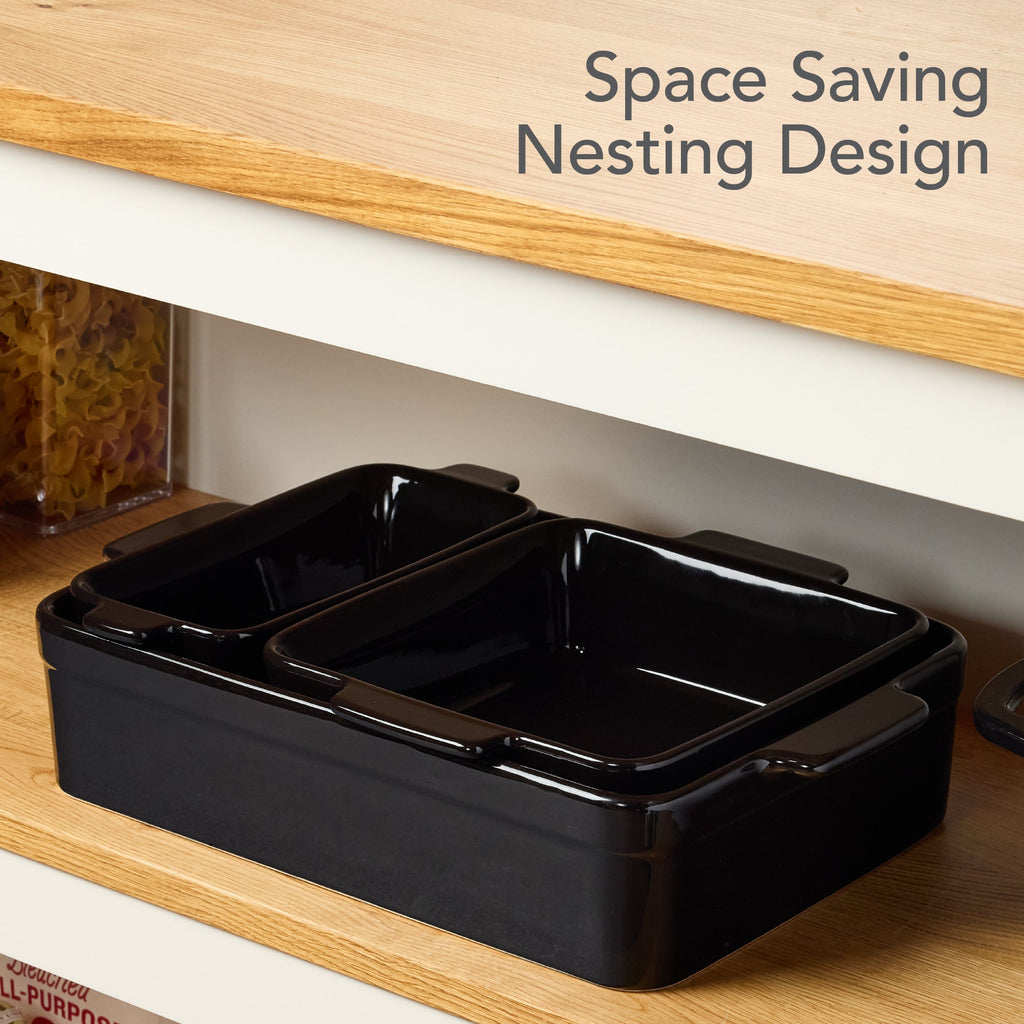 3-Piece Ceramic Casserole Dish Set W/Handles, Non-Stick for Baking & Serving