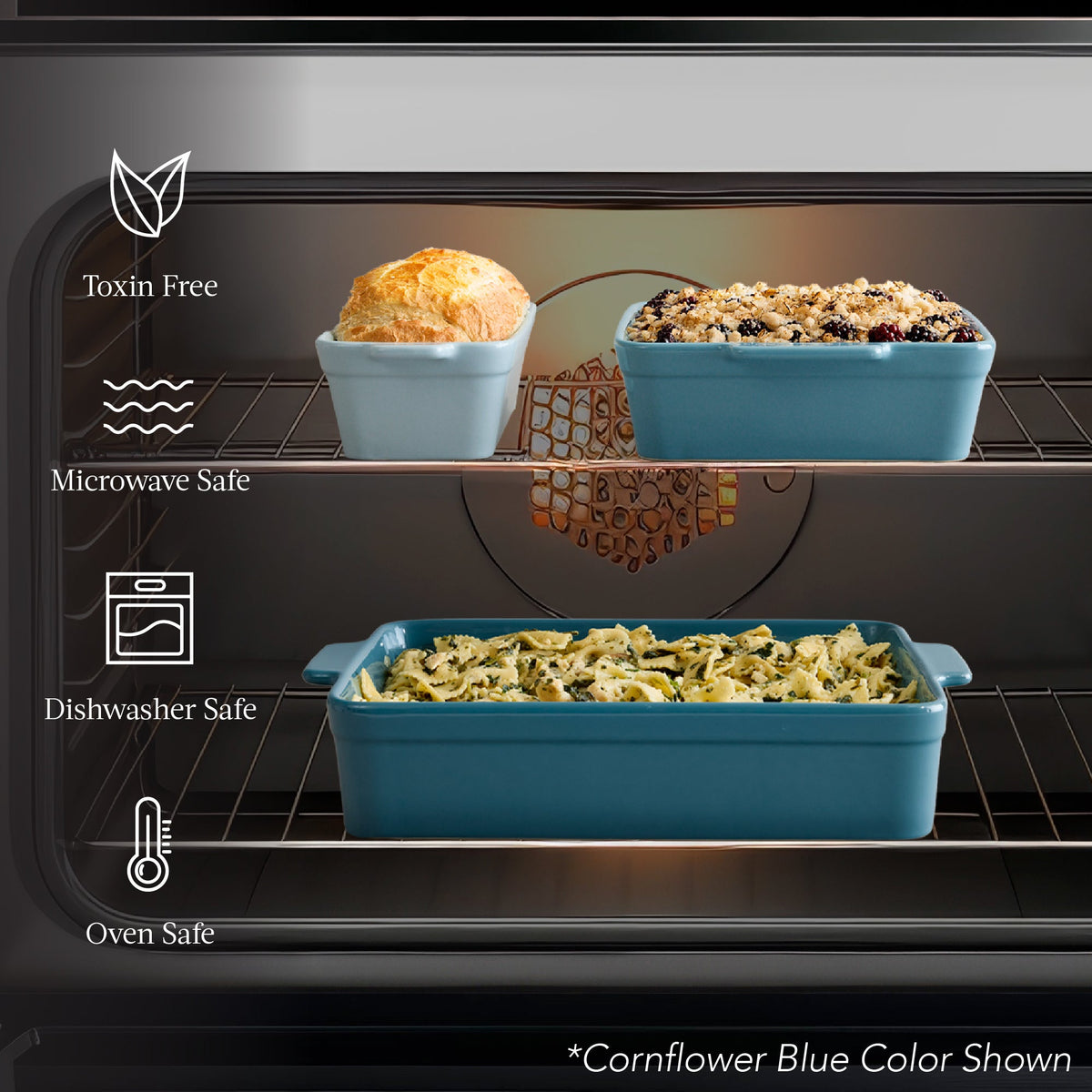 3-Piece Ceramic Casserole Dish Set W/Handles, Non-Stick for Baking & Serving