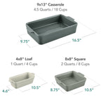 3-Piece Ceramic Casserole Dish Set W/Handles, Non-Stick for Baking & Serving