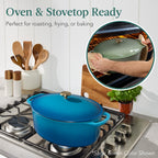 Oval Cast-Iron Dutch Oven Kitchen Cookware w/ Enamel - 7.5qt