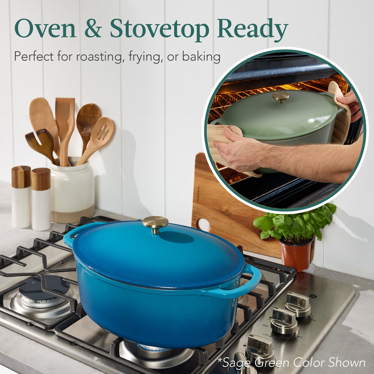Oval Cast-Iron Dutch Oven Kitchen Cookware w/ Enamel - 7.5qt