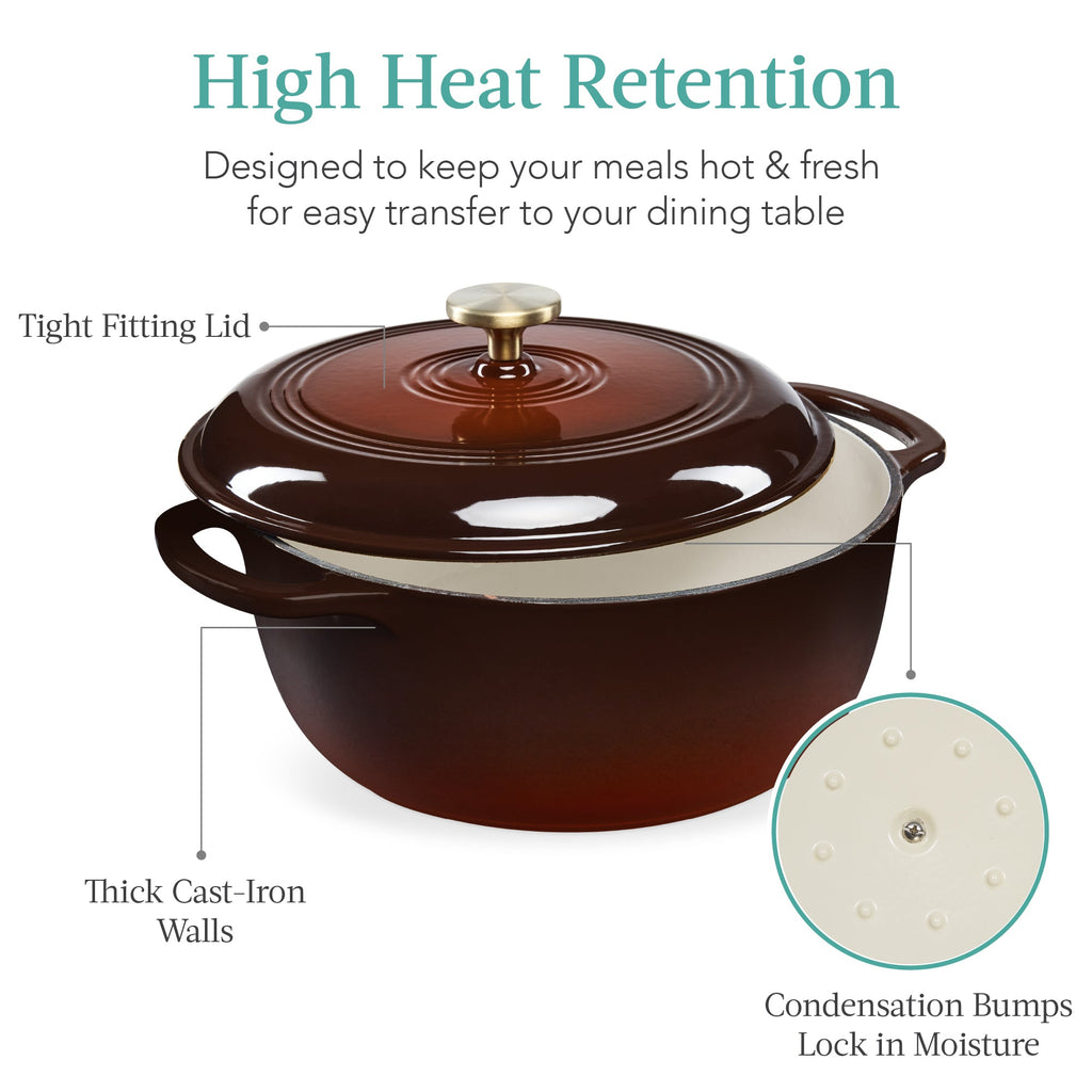 Cast-Iron Dutch Oven Kitchen Cookware w/ Enamel, Handles - 7.5qt