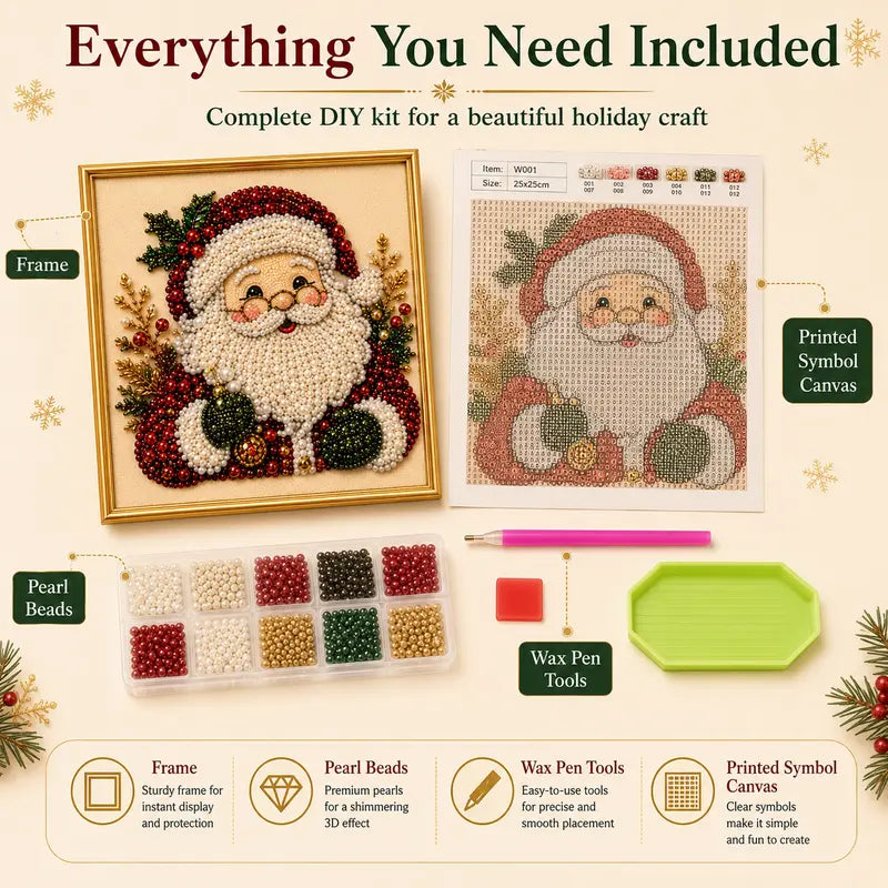 🎄Holiday Celebration 70% OFF🎄Frameless 3D Beaded Christmas Pearl Diamond Painting, Xmas Wreath Stocking Mosaic Art, Stress Relief DIY Home Wall Decoration