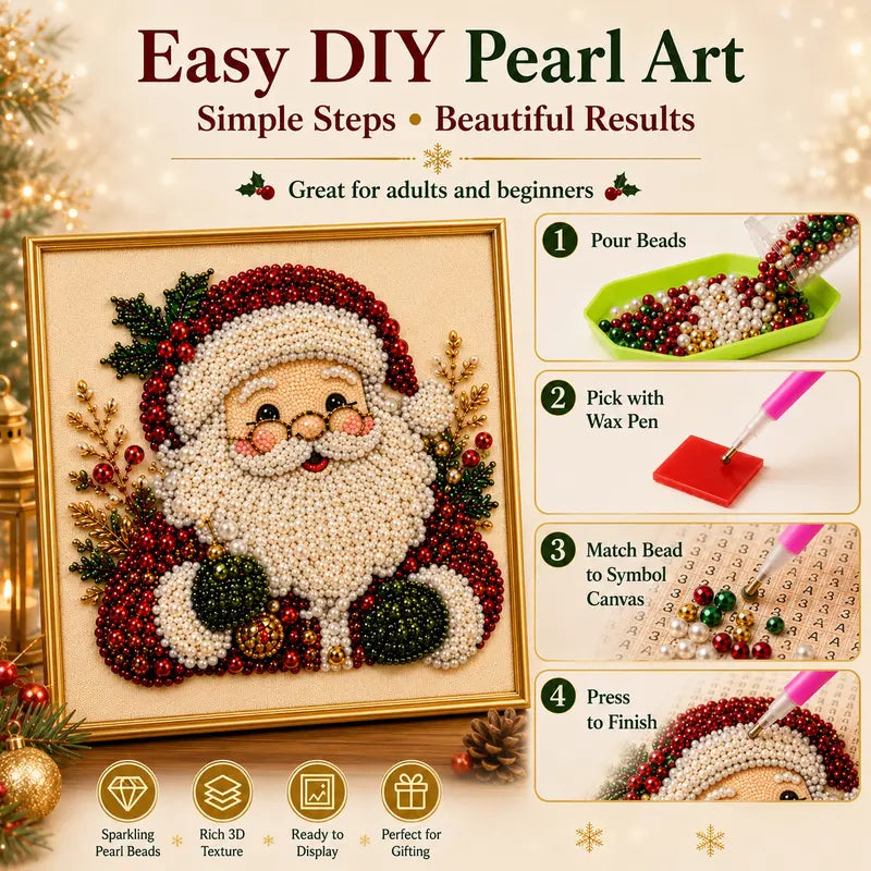 🎄Holiday Celebration 70% OFF🎄Frameless 3D Beaded Christmas Pearl Diamond Painting, Xmas Wreath Stocking Mosaic Art, Stress Relief DIY Home Wall Decoration