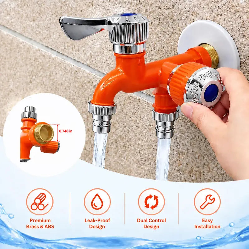 🔥Last Day 50% OFF -🔥Dual Outlet Washing Machine Plastic Faucet, 1 In 2 Out Water Plastic Tap, 3/4 Inch Universal Connector