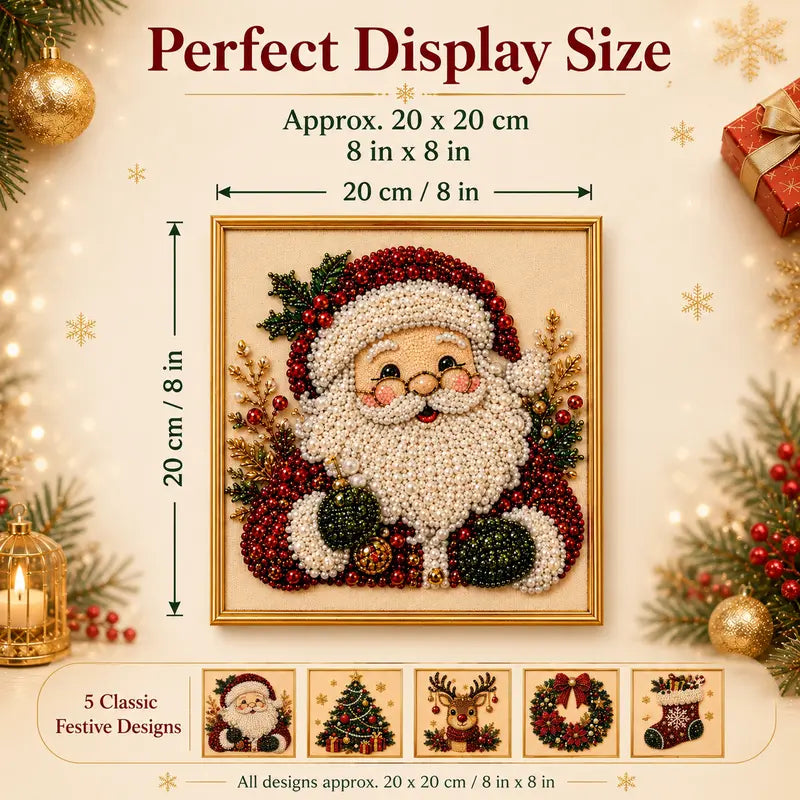 🎄Holiday Celebration 70% OFF🎄Frameless 3D Beaded Christmas Pearl Diamond Painting, Xmas Wreath Stocking Mosaic Art, Stress Relief DIY Home Wall Decoration